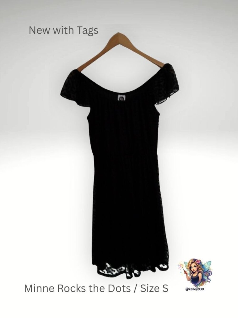 🖤 Minnie Rocks the Dots Dress – NWT – Size Small – Black Polka Dot Mesh